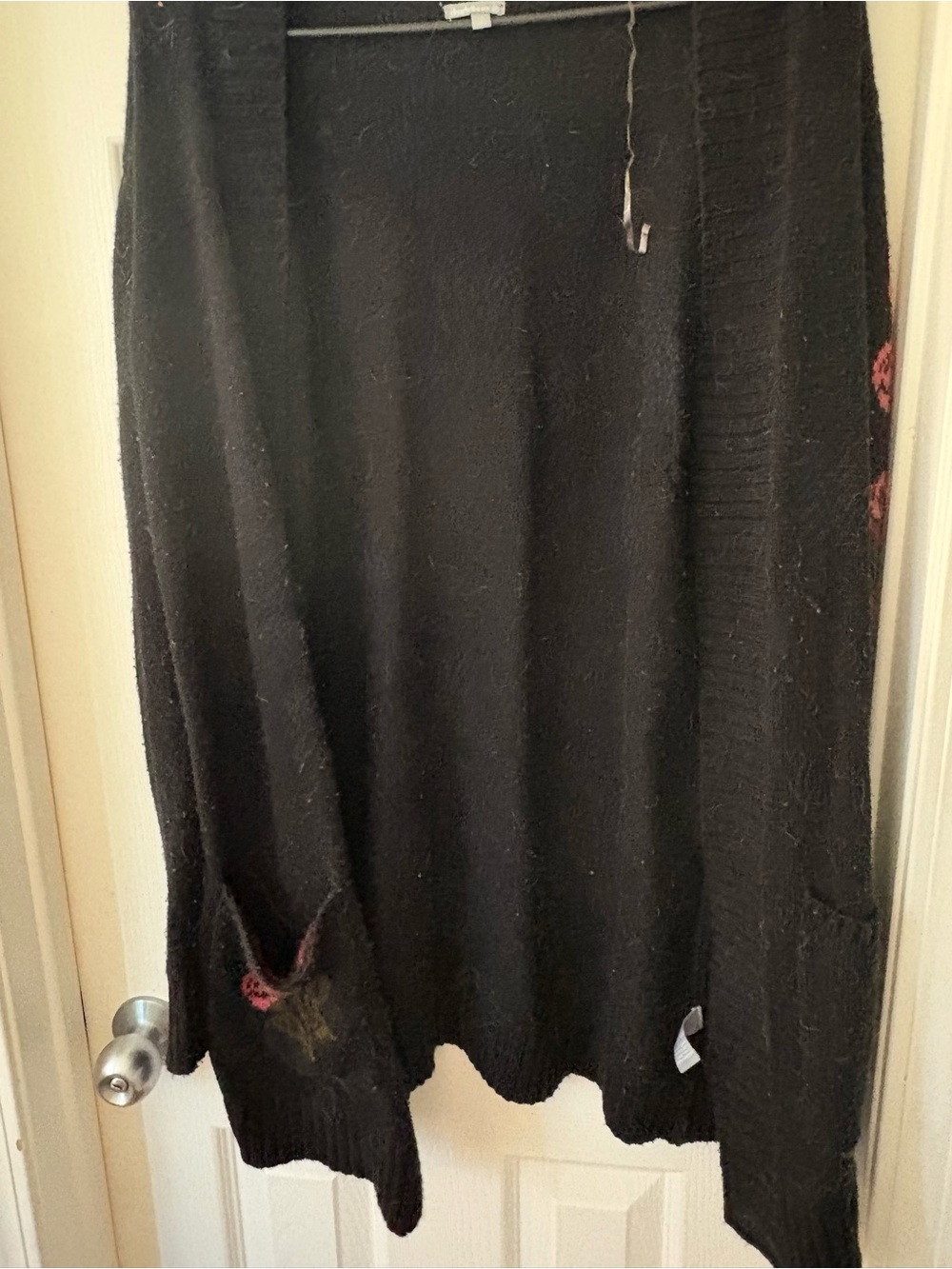 Black Knit Open Cardigan with rose print